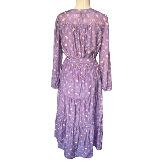 XÍRENA Misty Silk Cotton Blend Midi Dress in Plume Print Purple Medium - Picture 6 of 10